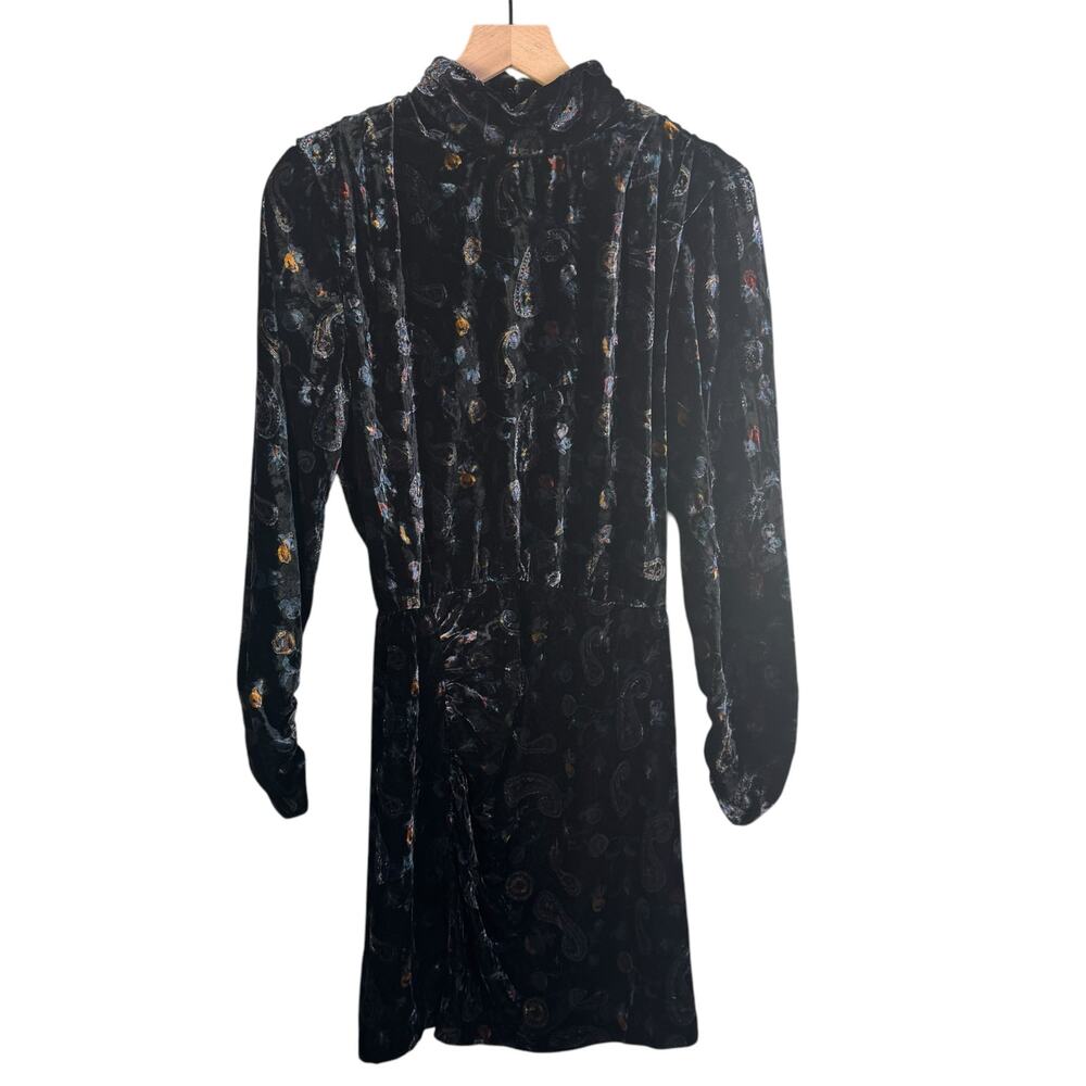 ZARA Velvet Paisley Long Sleeve Dress with Open Back & Turtleneck Size Small